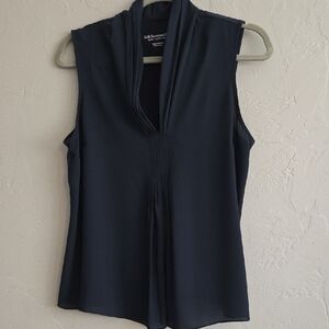 Soft Surrounding Navy Sleeveless Blouse With Drape Neck